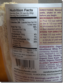 Mad Hectic Oatmeal nutrition stats