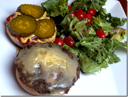 veggie burgers and salad 