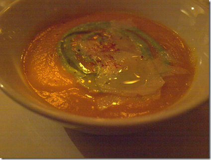 Carrot Soup with Pea Coulis and Pecorino 