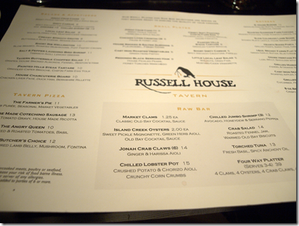 Russell House Tavern Menu