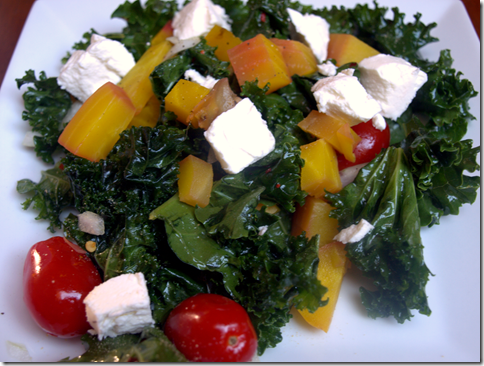 kale, yellow beets, goat cheese salad 