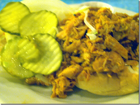 Redbones Pulled Chicken with Pickles and Cole Slaw