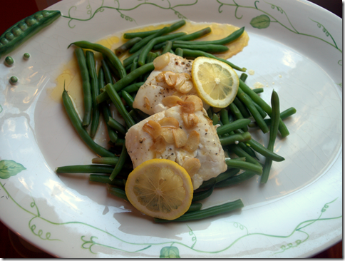 roasted cod with brown butter, garlic, and wine 
