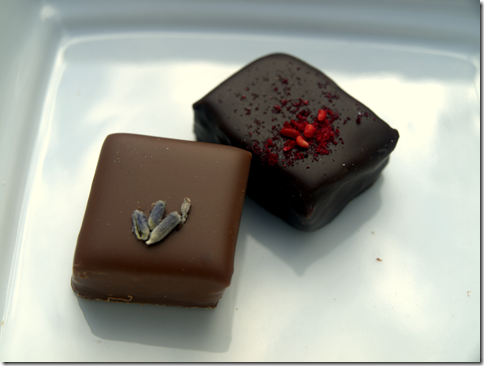 lavender chocolate, raspberry Chambord chocolate 