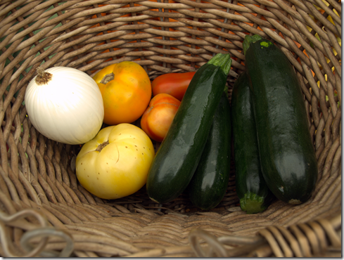 zucchini, onions, tomatoes 