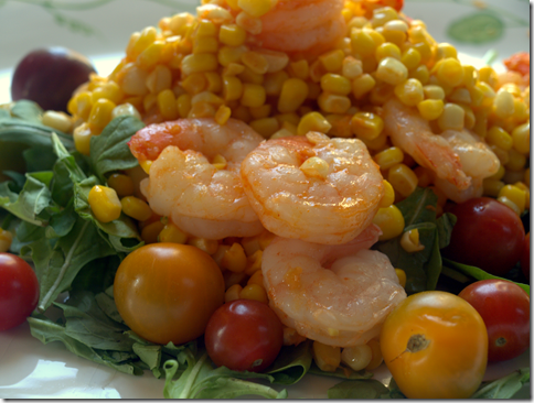 shrimp, corn, arugula, heirloom tomatoes 