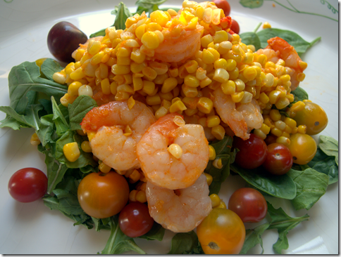 shrimp, arugula, heirloom tomatoes, corn 