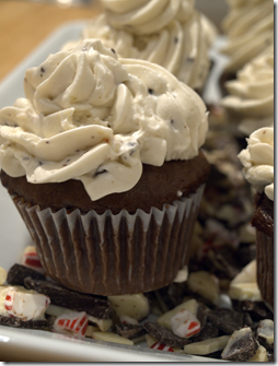 chocolate cupcakes with peppermint bark buttercream