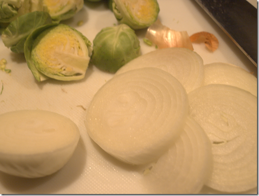 Brussels sprouts and onions