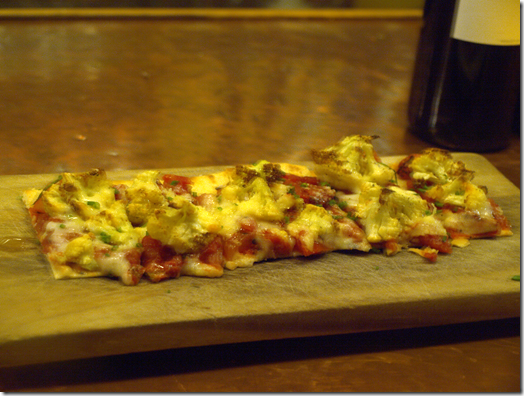 flatbread pizza with smoked tomatoes and roasted cauliflower