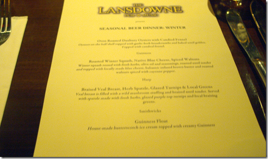 beer dinner menu