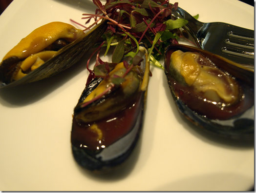 Atlantic mussels on the half shell with blueberry maple vinaigrette
