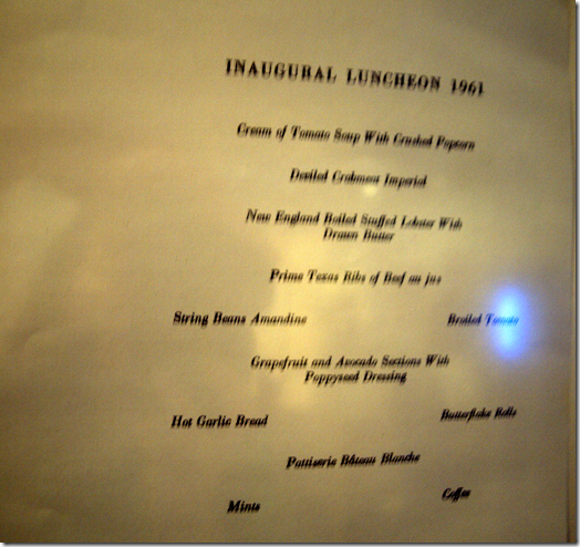 JFK inauguration menu