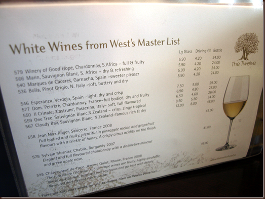 The Twelve wine list
