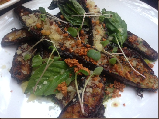 seared japanese eggplant, basil, sheep's milk cheese, fregola & garlic