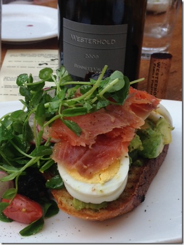 girl and the fig wine and avocado toast