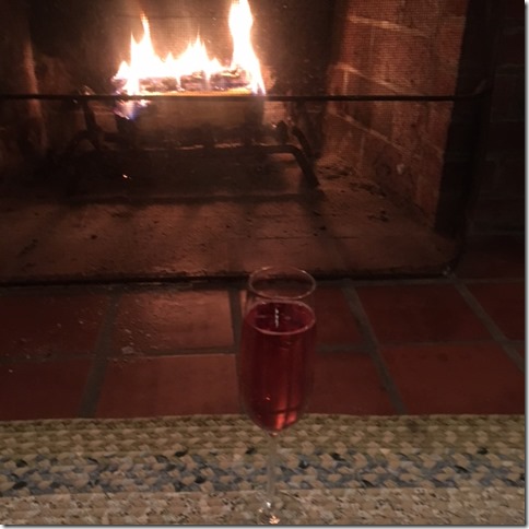 sparkling wine by the fire 
